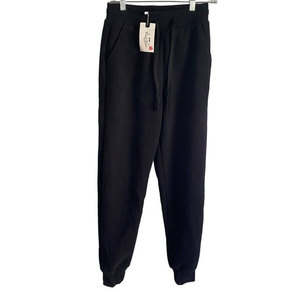 Reoria Thick Sherpa Lined Black Jogger Sweatpants with Pockets Women's Small NEW - Picture 1 of 7